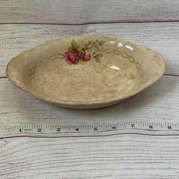 Antique Porcelain Cream Oval Bowl or Serving Dish with Roses Gold Chain 9" Long - Picture 15 of 16